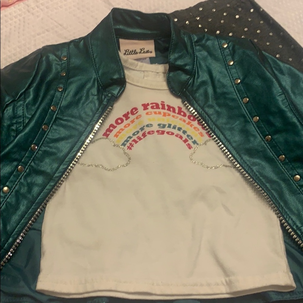 Little Lass turquoise ruffle hem jacket set - Picture 4 of 4